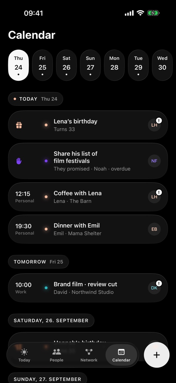The calendar with meetings and birthdays